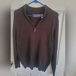 Oscar De La Renta Men's Brown Quarter Zip Mens Sweater, Size Medium